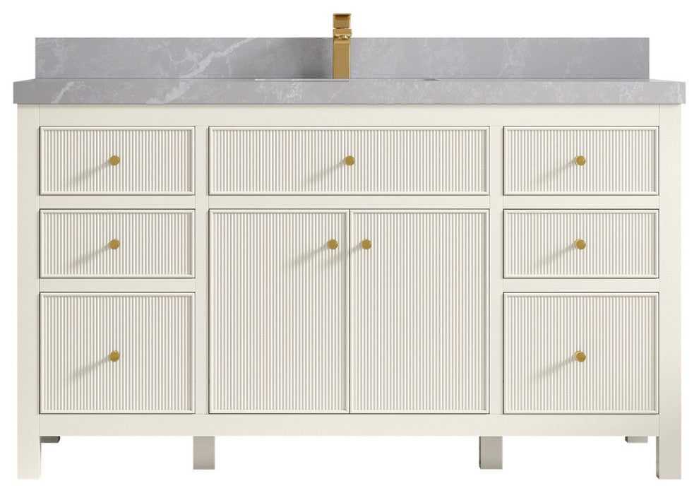 Sonoma 60" Single Sink Bath Vanity in Alabaster, 2" Pearl Gray