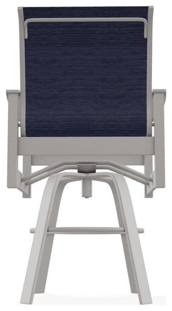 Leeward Sling Bar Height Outdoor Swivel Armchair, Collect Indigo/Warm Gray