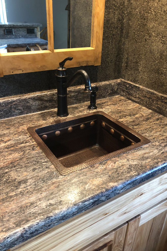 16" Gourmet Rectangular Hammered Copper Bar/Prep Sink With Barrel Strap Design