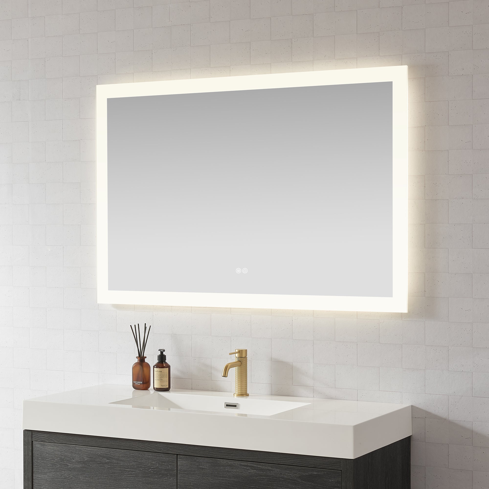Beijing Rectangular Frameless LED Wall Bath Vanity Mirror, Acrylic, 48"w X 32"h
