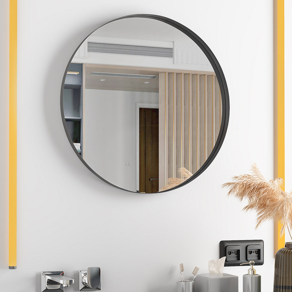 Round Framed Wall Mounted Bathroom Vanity Mirror, Black, 32x32