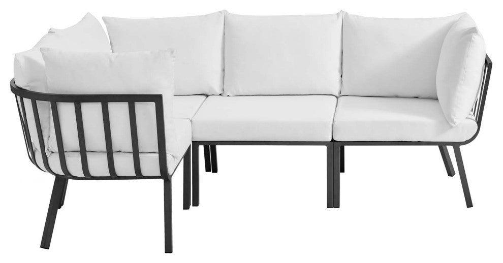 Riverside 4 Piece Outdoor Patio Aluminum Sectional - Gray White