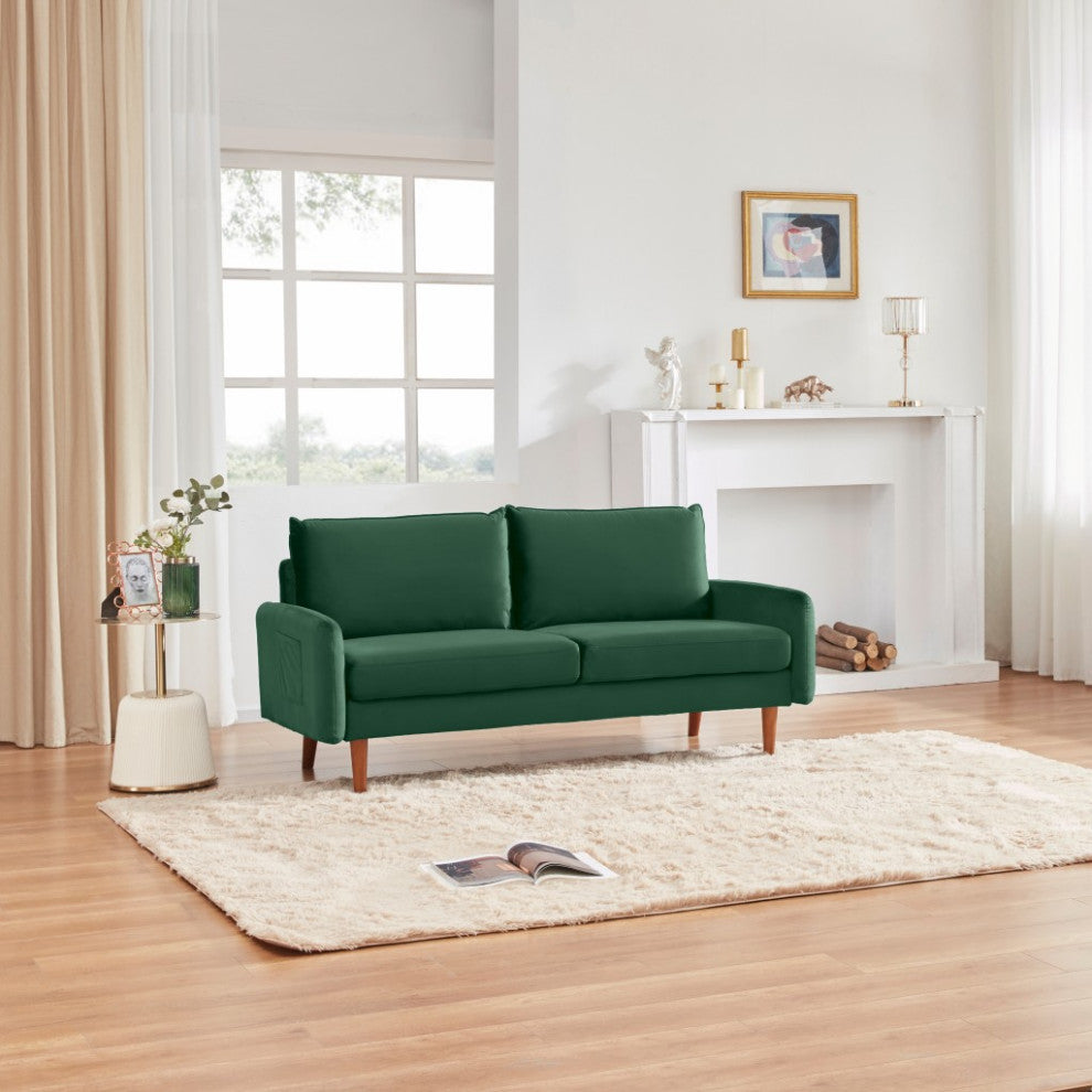 Green Contemporary Velvet Sofa With Side Pockets
