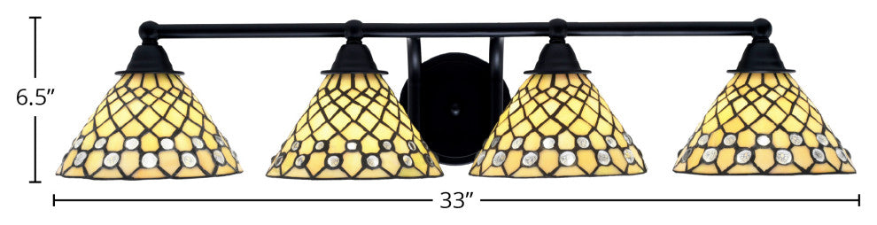 Paramount 4-Light Bath Bar, Matte Black, 7" Starlight Art Glass