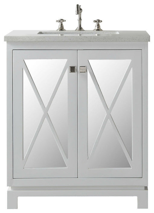 30" Wood Sink Vanity With Quartz Top-No Faucet