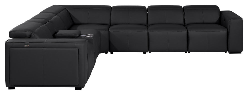 Niccolo Italian Leather 7-Piece L-Shaped Power Reclining Sectional, Black