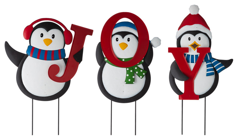 42"H Metal JOY Penguin Yard Stake or Wall Decor