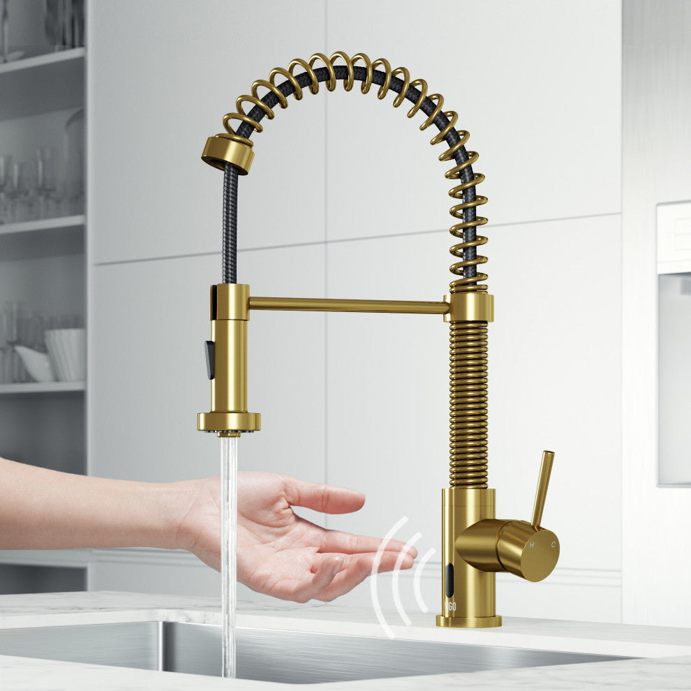 VIGO Edison 19" H Single Handle Pull-Down Sprayer Kitchen Faucet, Matte Brushed Gold, Touchless, Without Extras