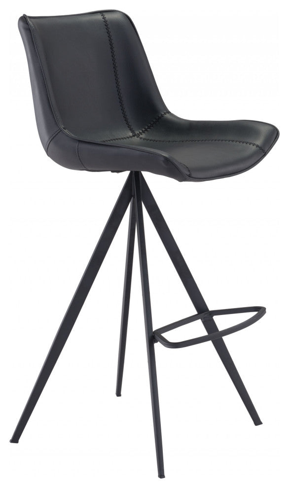 Set of Two Black on Black Faux Leather Triangle Base Bar Chairs