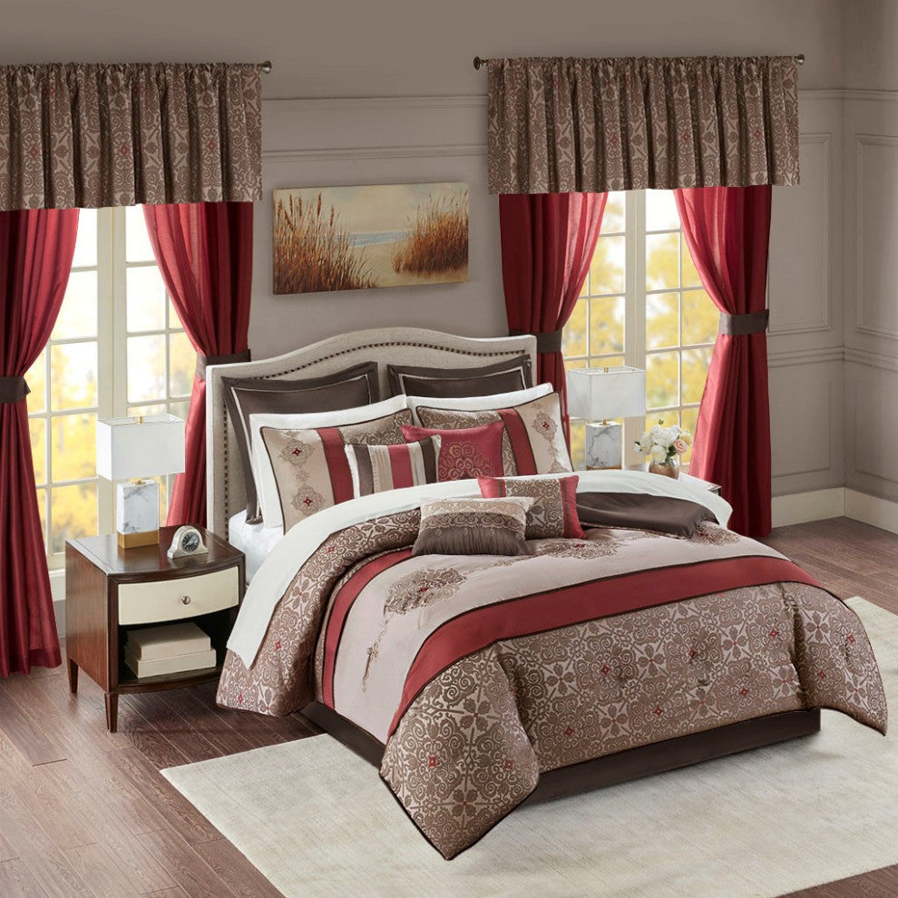 Madison Park Essentials Delaney 24-Piece Room-in-a-Bag Comforter Set, Red, Queen