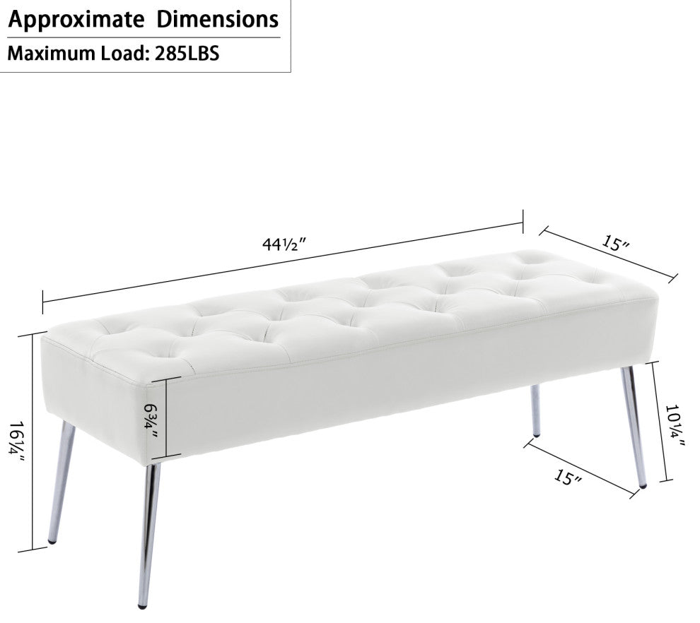 Button Tufts Bedroom Bench, White-Pu Leather