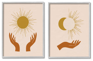 Boho Chic Hands Embracing Enlightened Eclipsed Sky , 2pc, each 24 x 30