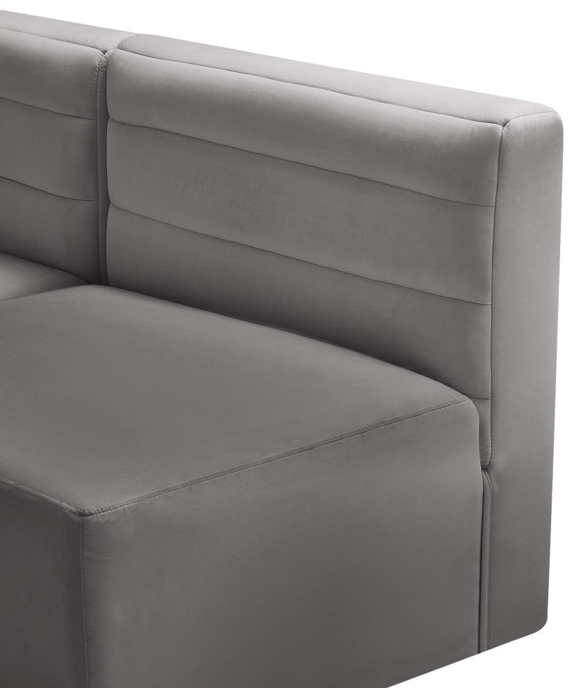 Quincy Velvet Upholstered 5-Piece L-Shaped Modular Sectional, Grey