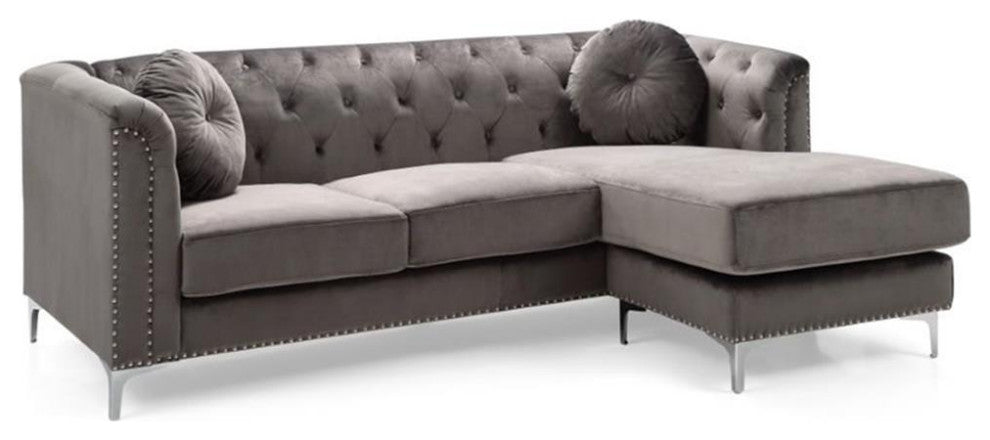 Glory Furniture Pompano Velvet Sofa Chaise in Dark Gray