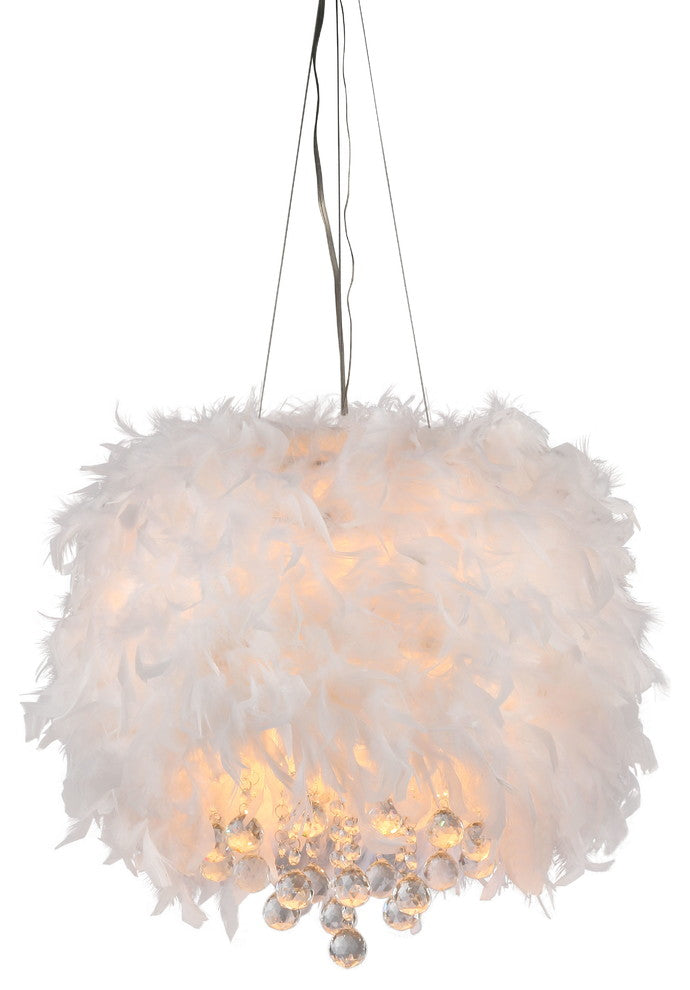Iglesias Fluffy White Feathers and Crystal 3-Light Pendant