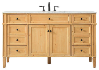 Home Living Vanity with Carrara White Marble Countertop, Natural Wood, 60", Single Sink