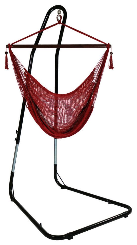 Sunnydaze Caribbean Extra-Large Hanging Hammock Chair, Adjustable Stand, Red
