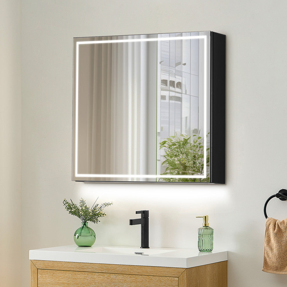 Hesili Frameless Surface-Mount LED Lighted Bathroom Medicine Cabinet, 32"