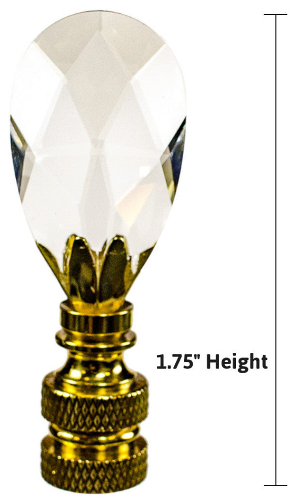 Stephanov Crystal Small Tear Drop Lamp Finial Polished Brass 2.5"h