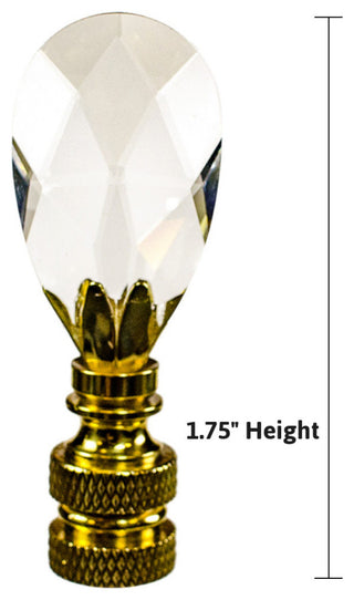 Stephanov Crystal Small Tear Drop Lamp Finial Polished Brass 2.5"h