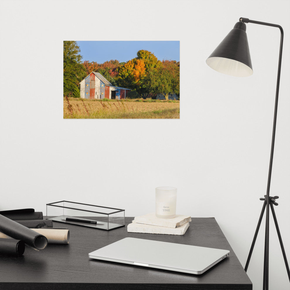 Patriotic Barn in Field Landscape Photo, Rural Unframed Wall Art Print, 12" X 18"