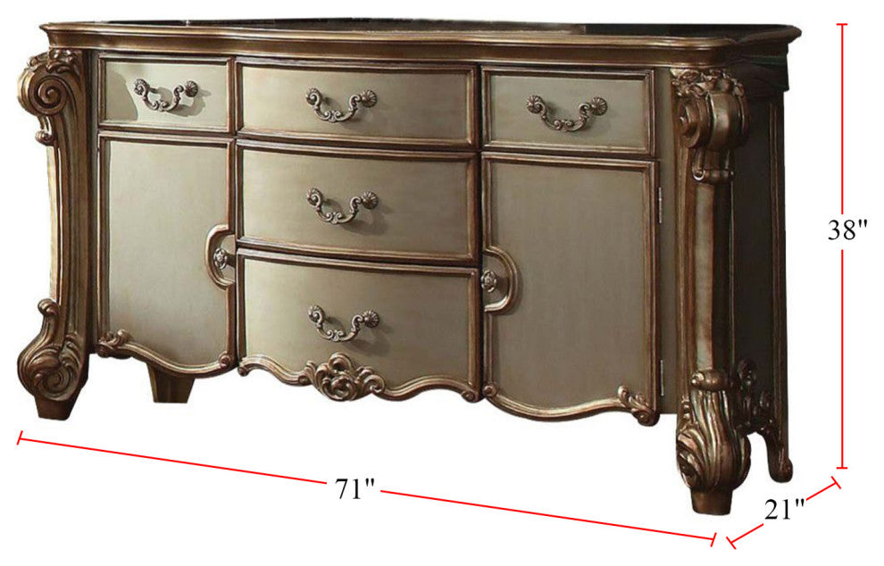 Wooden 5-drawer Dresser, Gold Patina