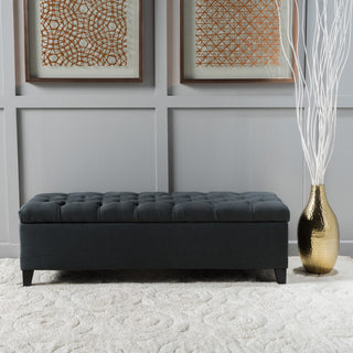 GDF Studio Ottilie Contemporary Button-Tufted Storage Ottoman Bench, Dark Gray/Dark Brown