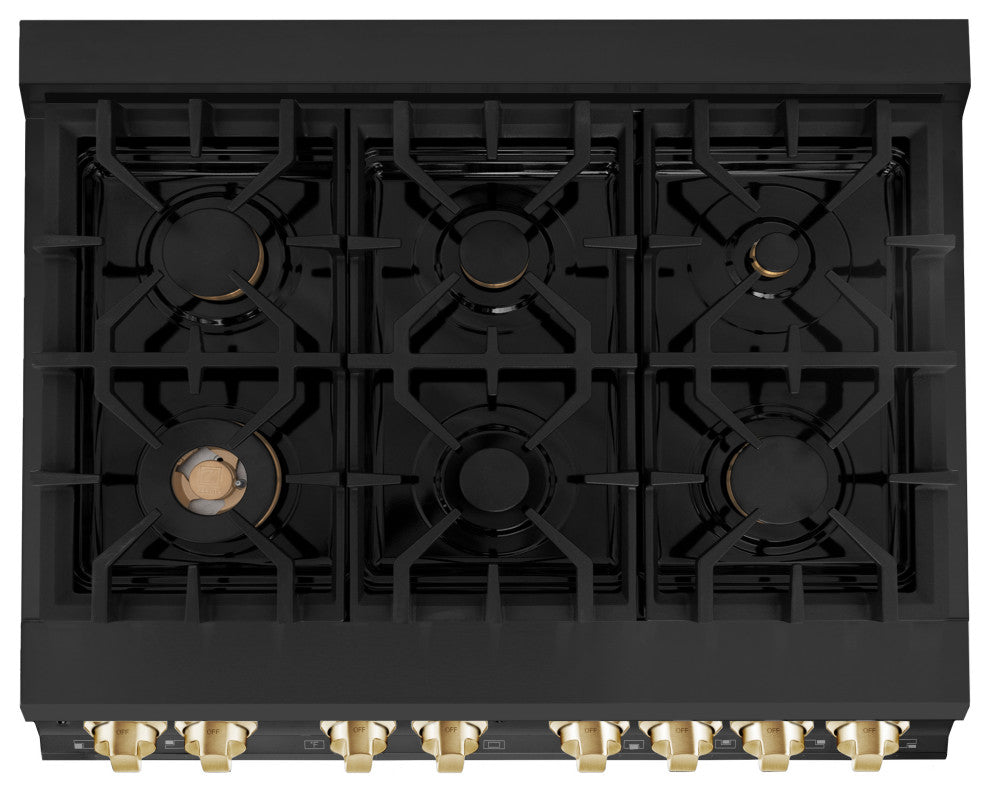 ZLINE 36" Dual Fuel Range, Black Stainless Steel With Gold Accents RABZ-36-G
