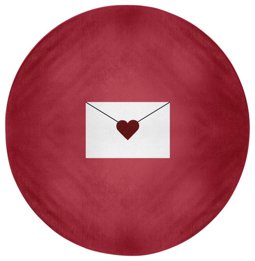 Love Letter Valentines Chenille Rug, Maroon, 5' Round
