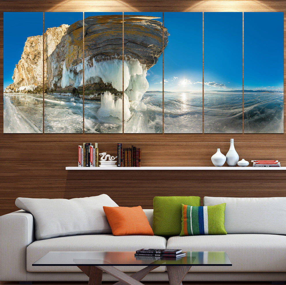 Rock on Olkhon Island in Baikal Lake, Landscape Canvas Print, 83"x32", 7 Panels