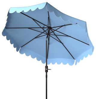 Venice Scallop 9' Crank Outdoor Push Button Tilt Umbrella Baby Blue / White