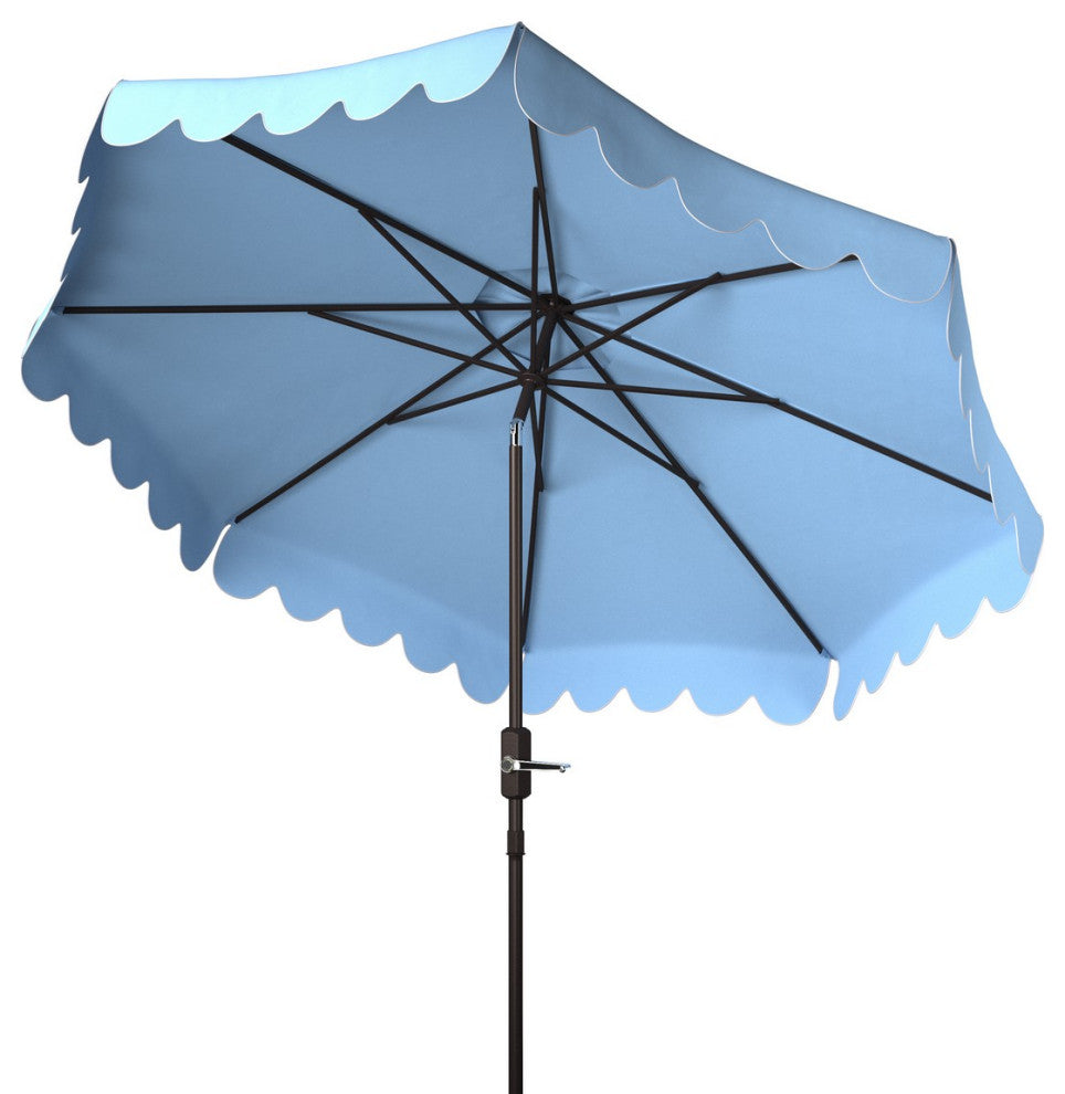 Venice Scallop 9' Crank Outdoor Push Button Tilt Umbrella Baby Blue / White