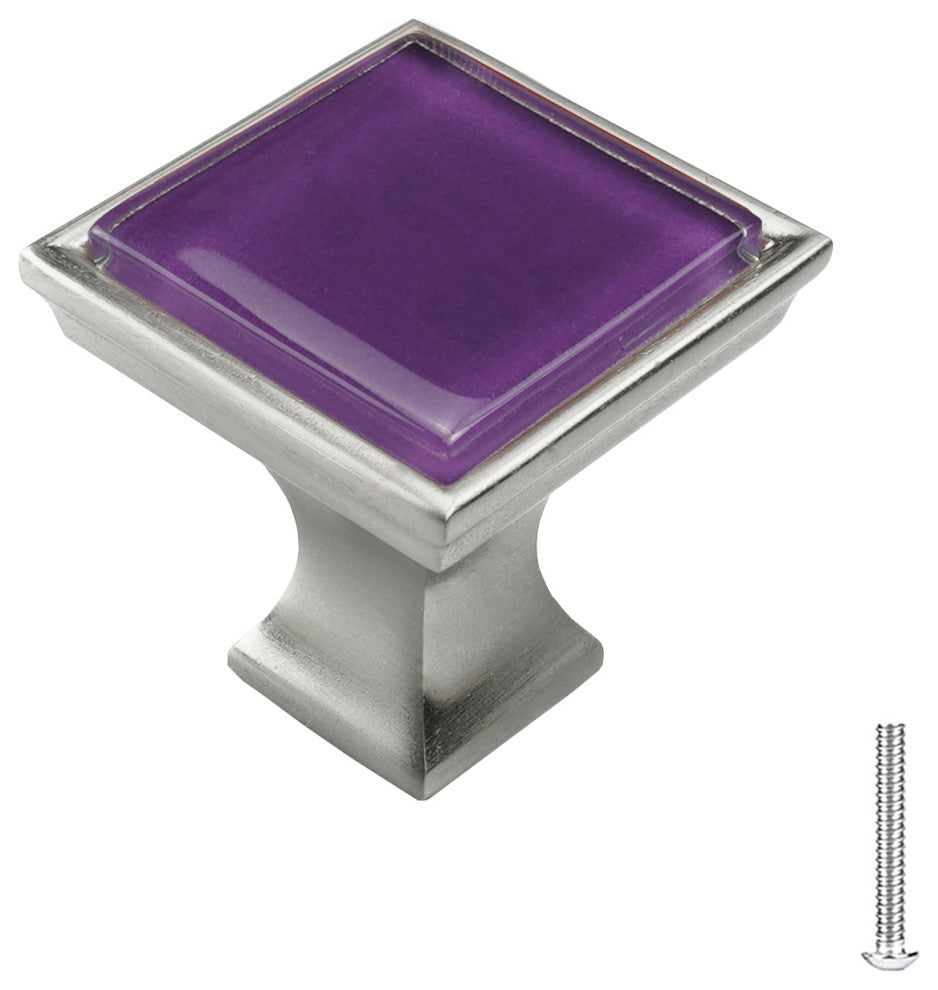 Royal Purple Crystal Glass Brushed Nickel Madison Classic Knob