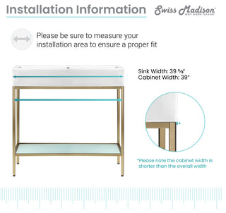 Pierre 40" Single, Freestanding, Open Shelf, Metal Frame Vanity, Gold