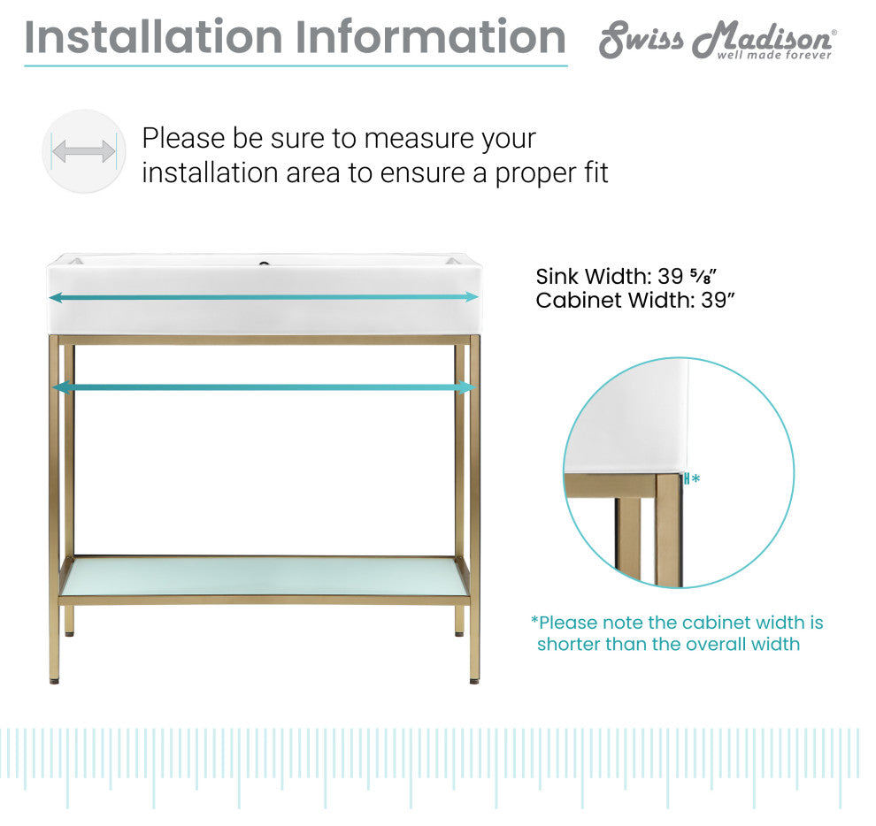 Pierre 40" Single, Freestanding, Open Shelf, Metal Frame Vanity, Gold