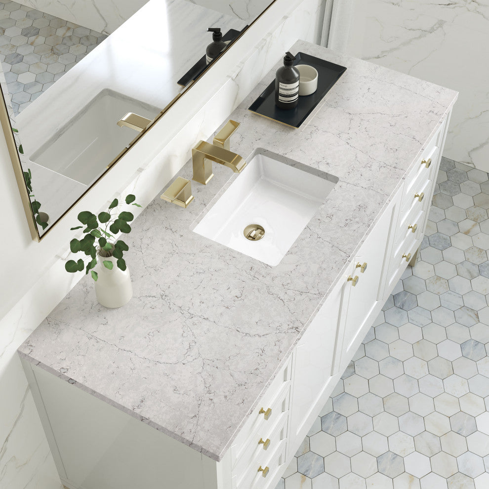 Chicago 60" Single Vanity, Glossy White, Eternal Jasmine Pearl Quartz