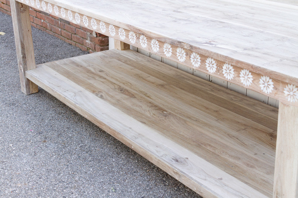 Bleached Teak Mother of Pearl Blossom Table