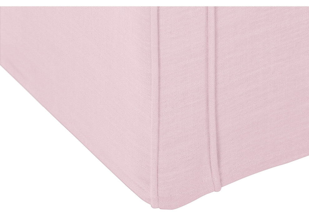 53" Light Pink And Black Upholstered Linen Bench