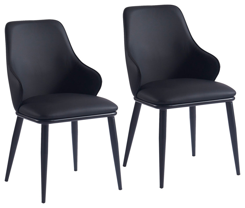 Contemporary Faux Leather and Metal Dining Chair, Set of 2, Black