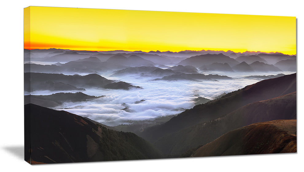 "Foggy Sunrise Over Mountains" Landscape Wall Art Wall Art, 40"x20"