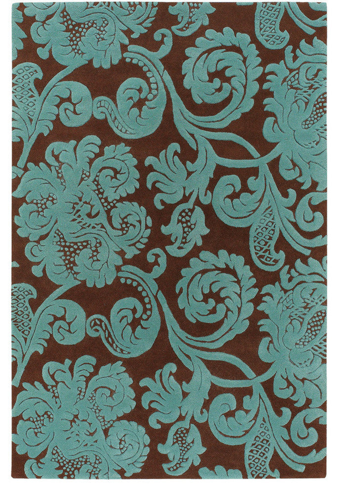 Venetian Contemporary Area Rug, Brown and Aqua, 7'9"x10'6" Rectangle