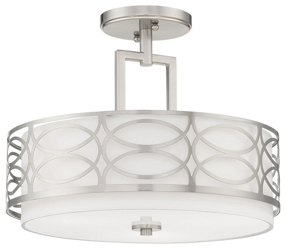 Kira Home Sienna 15" Ceiling Light, White Fabric Shade, Glass Diffuser