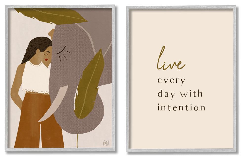 Live Everyday with Intention Woman Resting Against Elephant,11 x 14