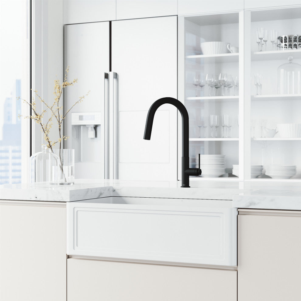 VIGO Hart Hexad 18" H Single Handle Pull-Down Kitchen Faucet, Matte Black, Without Extras
