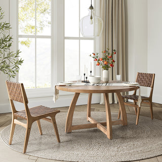 54"W Solid Wood Round Dining Table, Natural
