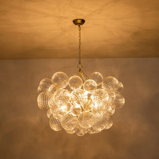 Contemporary Clear Ribbed Bubble Chandelier, Brass, 8 Lights