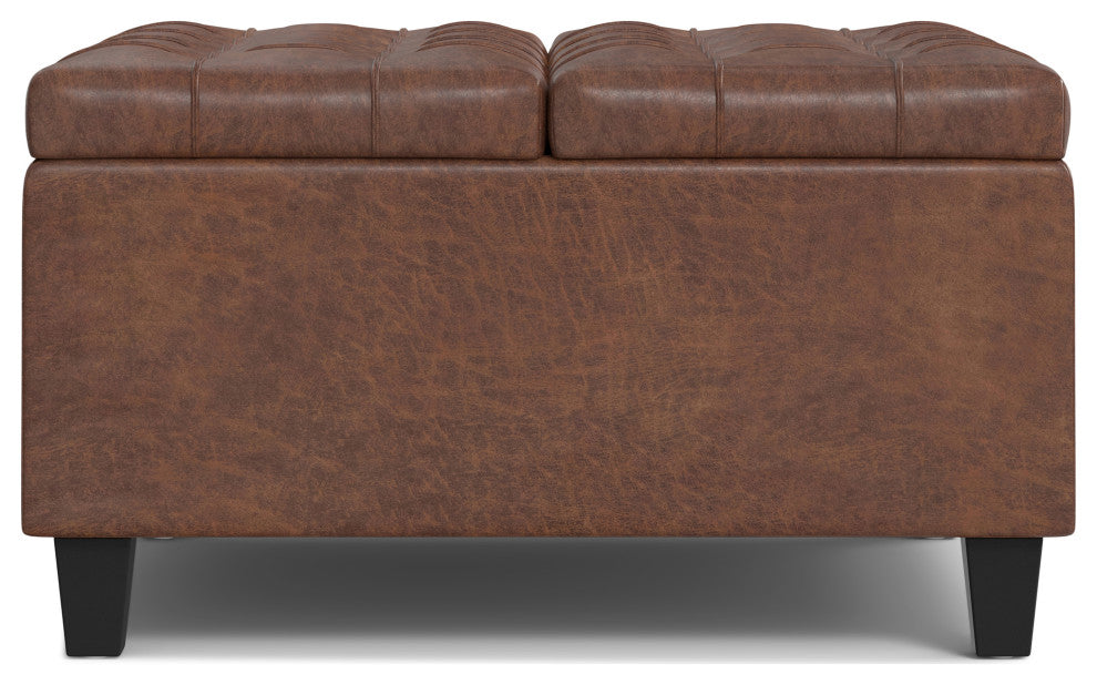 Harrison Small Square Coffee Table Storage Ottoman, Distressed Saddle Brown