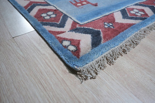 Hand-Knotted Wool Blue Traditional Classic Modern Knot Rug, 6'x9'