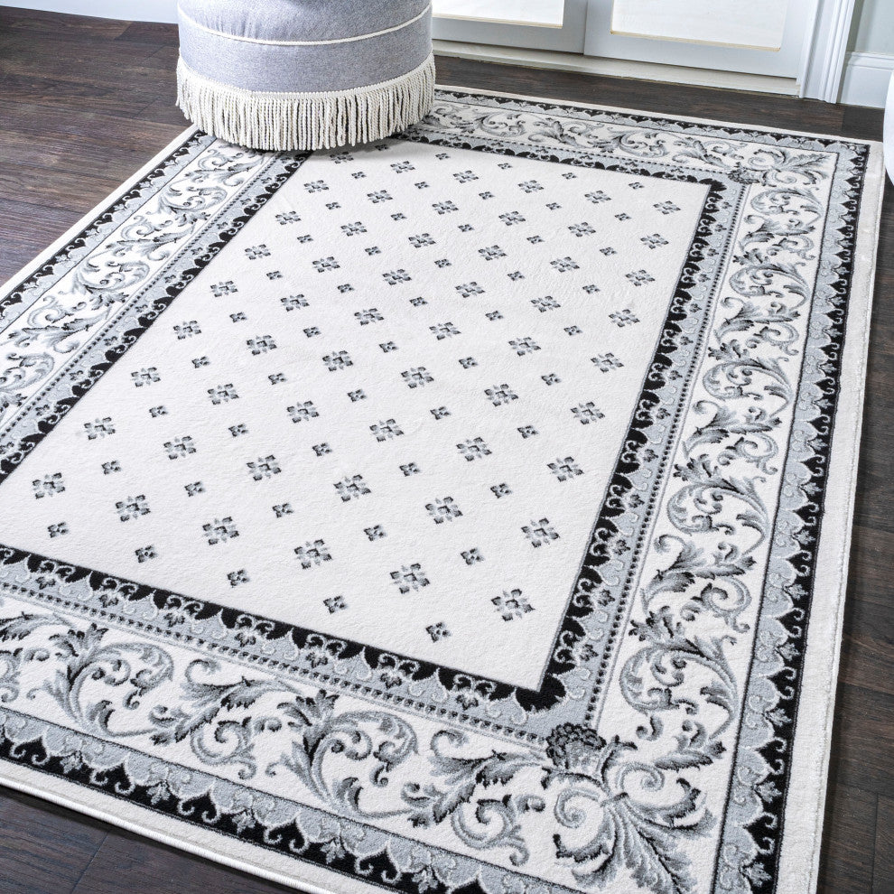 Acanthus French Border, Cream and Light Gray, 3x5