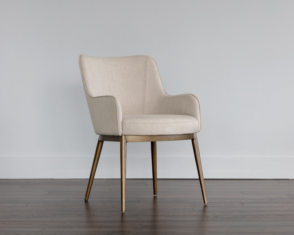 Franklin Dining Chair, Antique Brass, Beige Linen Fabric